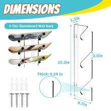 Load image into Gallery viewer, Acrylic 3 Skateboard Display Rack - Wall Mounted Horizontal Skateboard Rack
